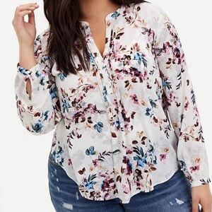 TORRID Floral Long Sleeve Top‎ 2X White Flowy Feminine Spring Summer Lightweight